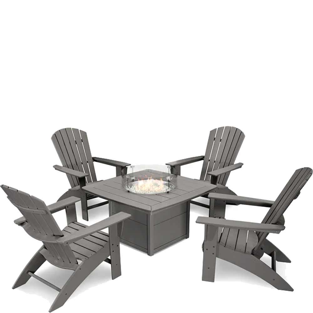 POLYWOOD® Nautical Curveback Adirondack 5-Piece Conversation Set with Fire Pit Table - PWS409-1 - Image 3