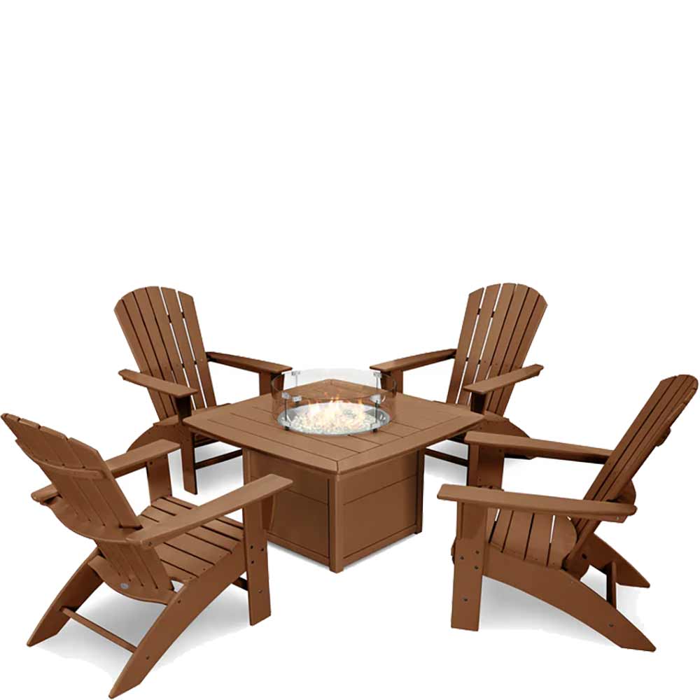 POLYWOOD® Nautical Curveback Adirondack 5-Piece Conversation Set with Fire Pit Table - PWS409-1 - Image 5