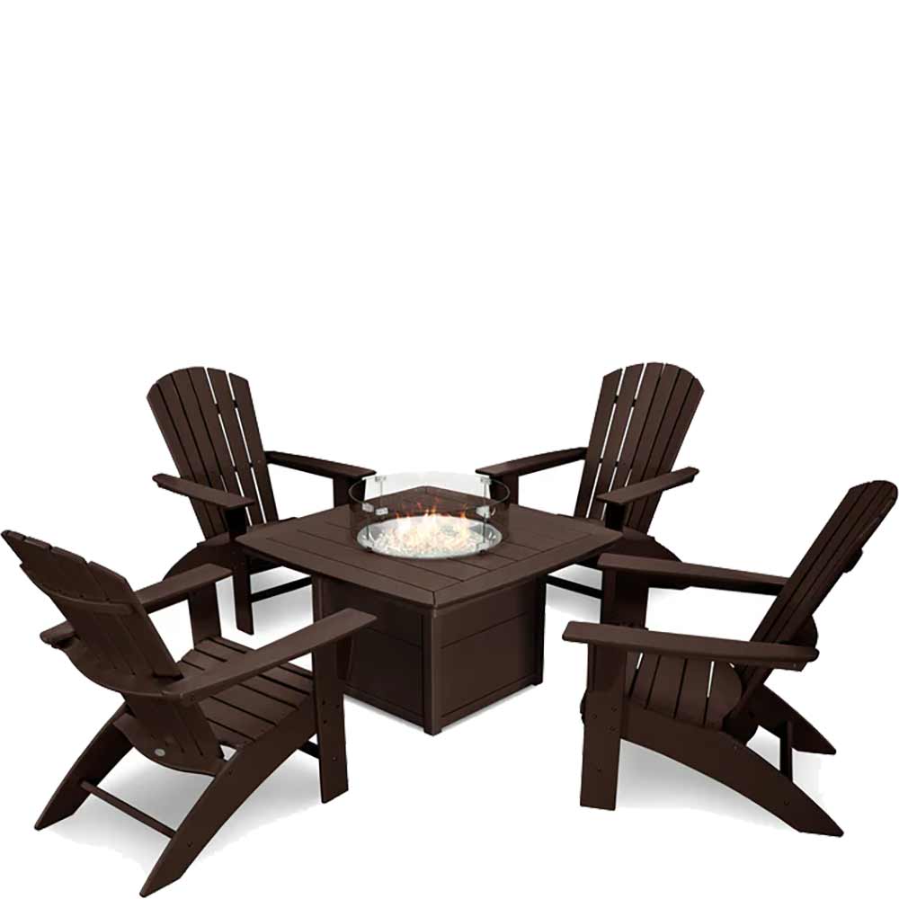 POLYWOOD® Nautical Curveback Adirondack 5-Piece Conversation Set with Fire Pit Table - PWS409-1 - Image 6