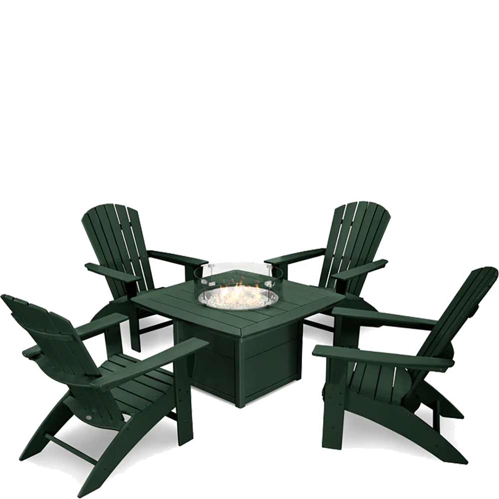 POLYWOOD® Nautical Curveback Adirondack 5-Piece Conversation Set with Fire Pit Table - PWS409-1 - Image 7