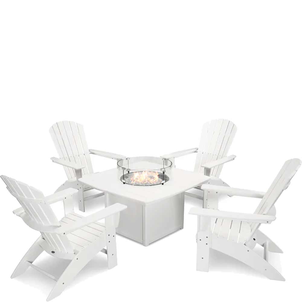 POLYWOOD® Nautical Curveback Adirondack 5-Piece Conversation Set with Fire Pit Table - PWS409-1 - Image 8