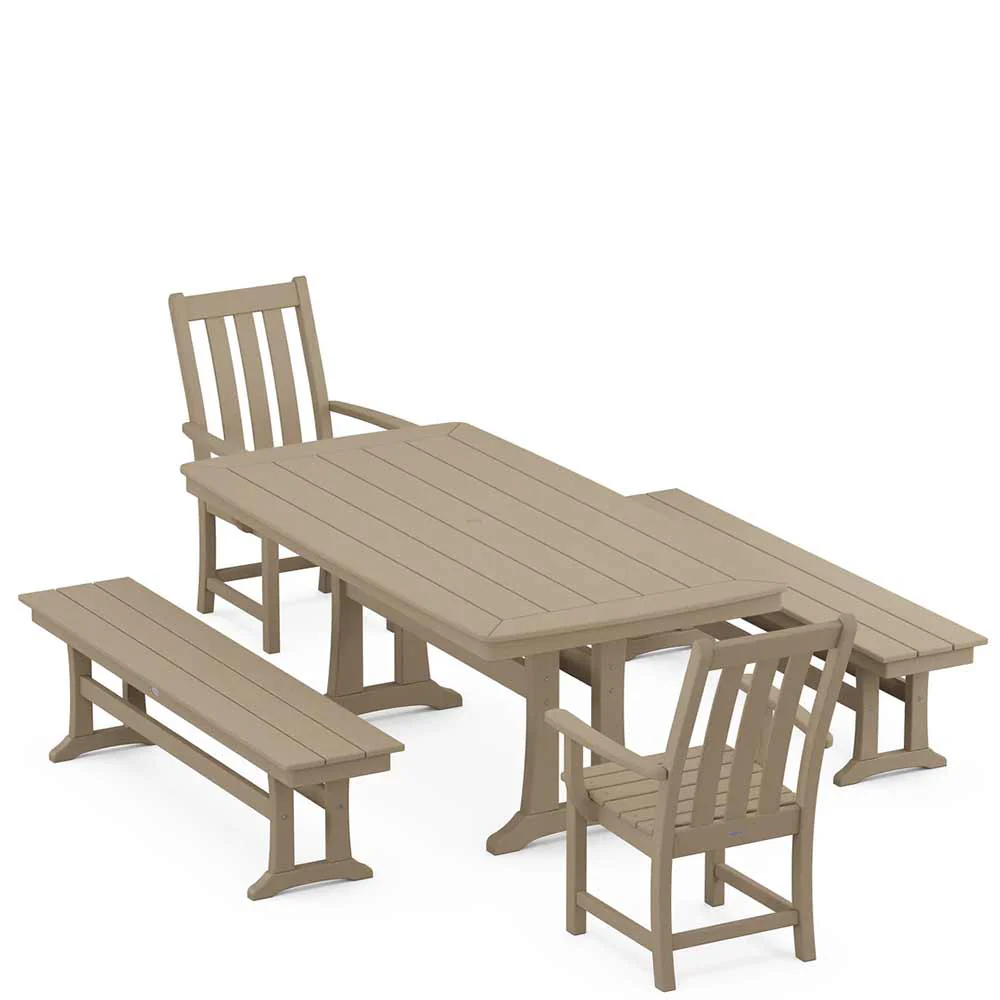 POLYWOOD® Vineyard 5-Piece Dining Set with Benches and Trestle Legs - PWS1064-1 - Image 10