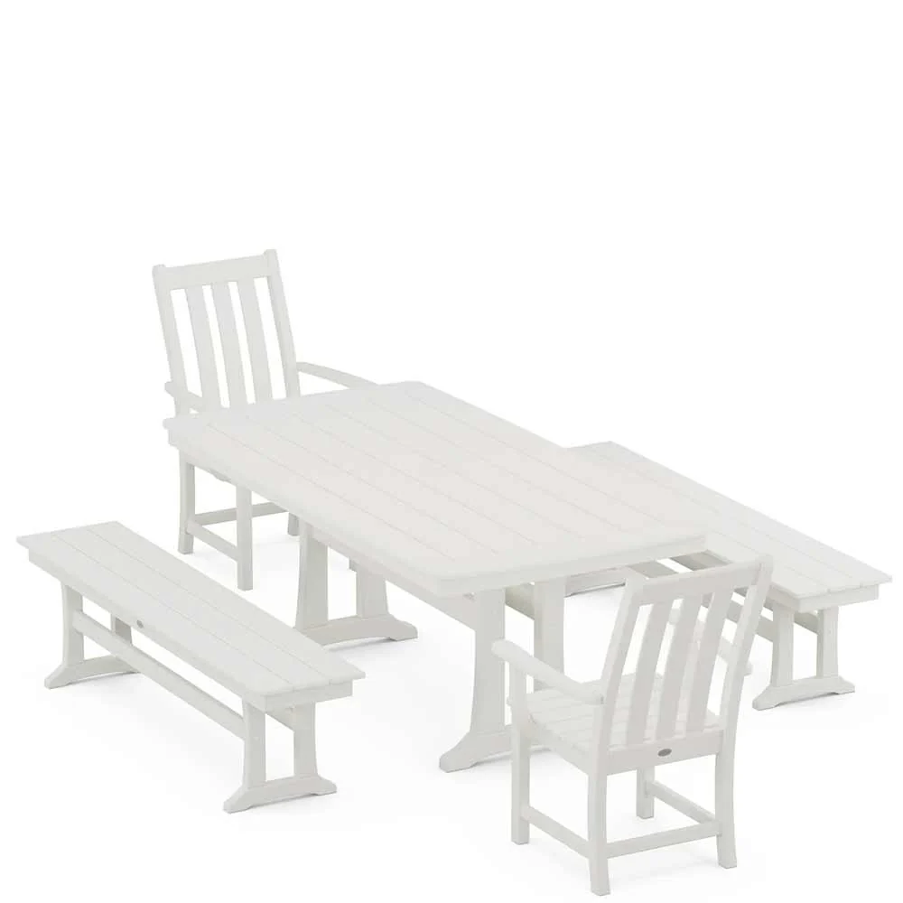 POLYWOOD® Vineyard 5-Piece Dining Set with Benches and Trestle Legs - PWS1064-1 - Image 11