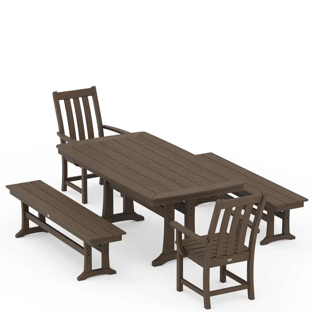 POLYWOOD® Vineyard 5-Piece Dining Set with Benches and Trestle Legs - PWS1064-1 - Image 12