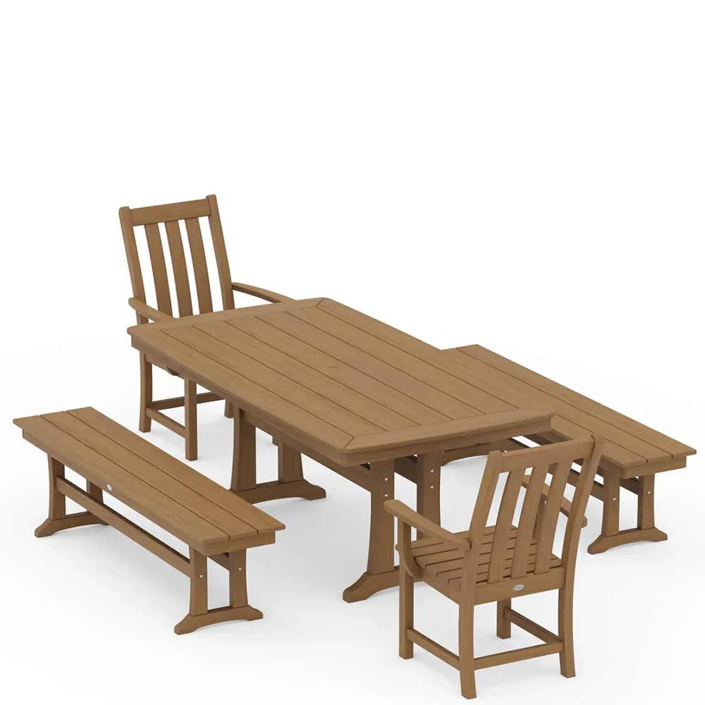 POLYWOOD® Vineyard 5-Piece Dining Set with Benches and Trestle Legs - PWS1064-1 - Image 13