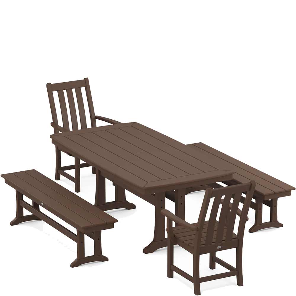 POLYWOOD® Vineyard 5-Piece Dining Set with Benches and Trestle Legs - PWS1064-1 - Image 5