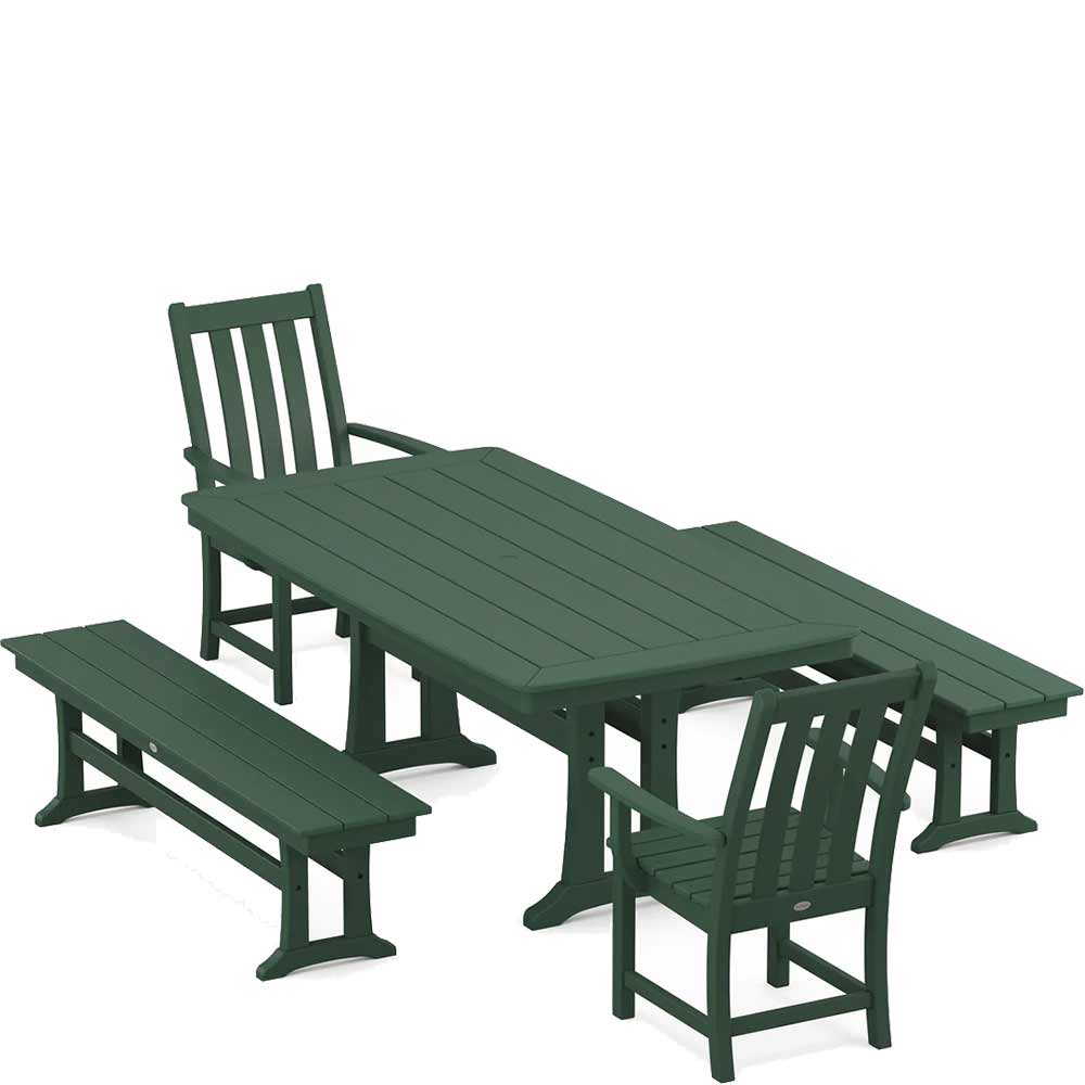 POLYWOOD® Vineyard 5-Piece Dining Set with Benches and Trestle Legs - PWS1064-1 - Image 6