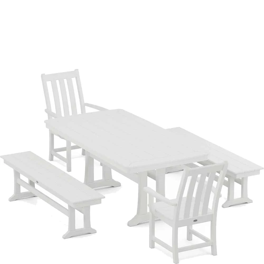 POLYWOOD® Vineyard 5-Piece Dining Set with Benches and Trestle Legs - PWS1064-1 - Image 7