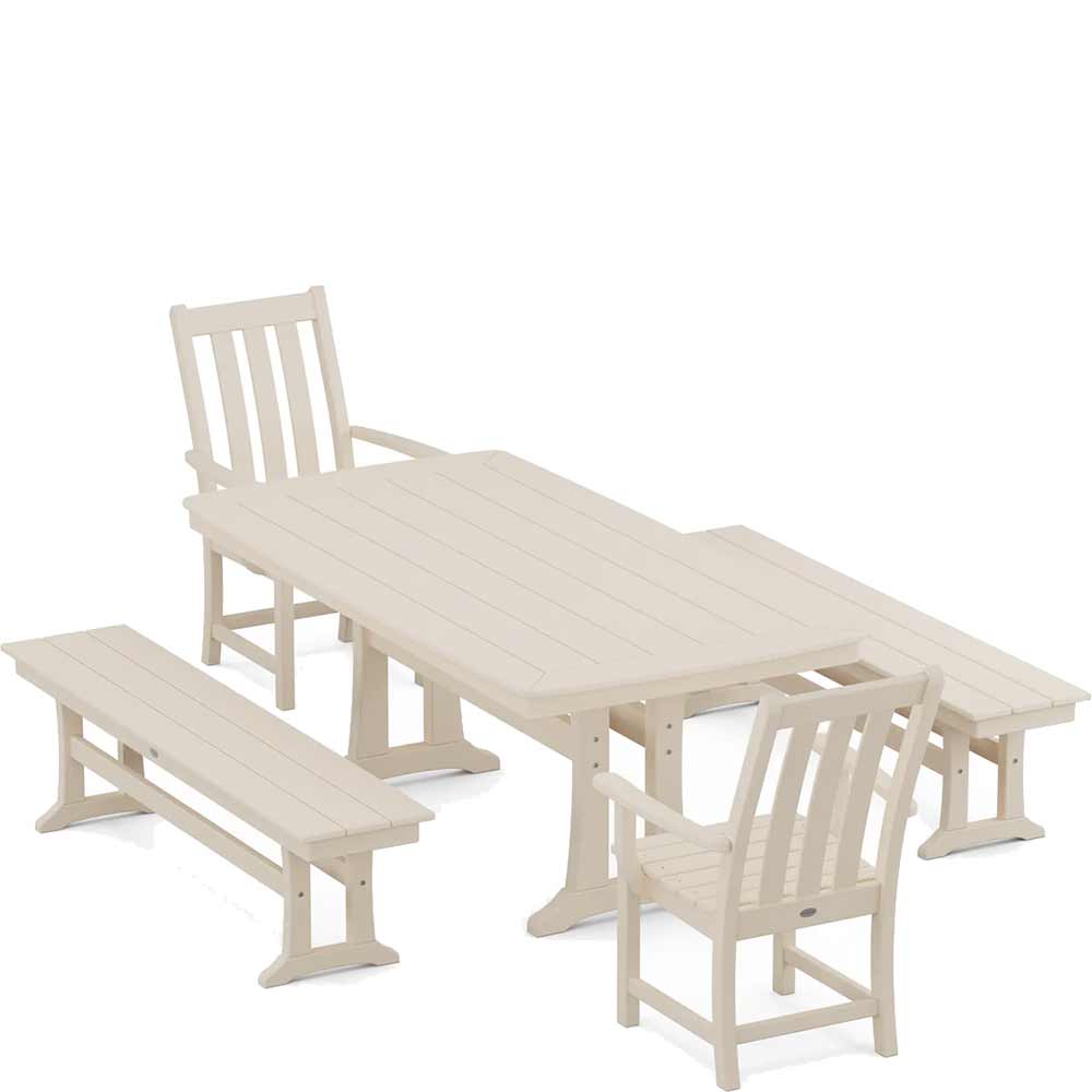 POLYWOOD® Vineyard 5-Piece Dining Set with Benches and Trestle Legs - PWS1064-1 - Image 8