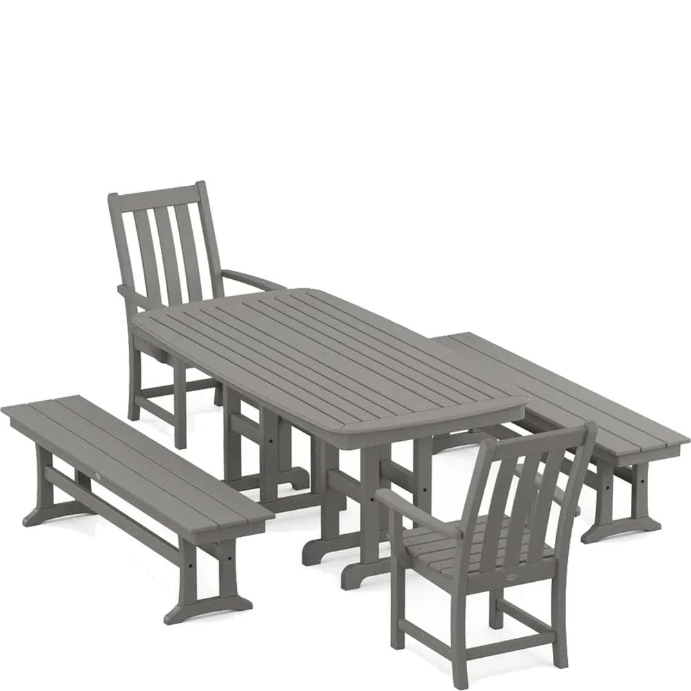 POLYWOOD® Vineyard 5-Piece Dining Set with Benches - PWS1283-1 - Image 2