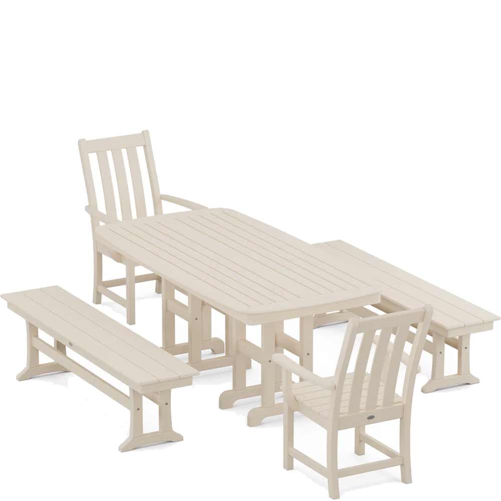 POLYWOOD® Vineyard 5-Piece Dining Set with Benches - PWS1283-1 - Image 8