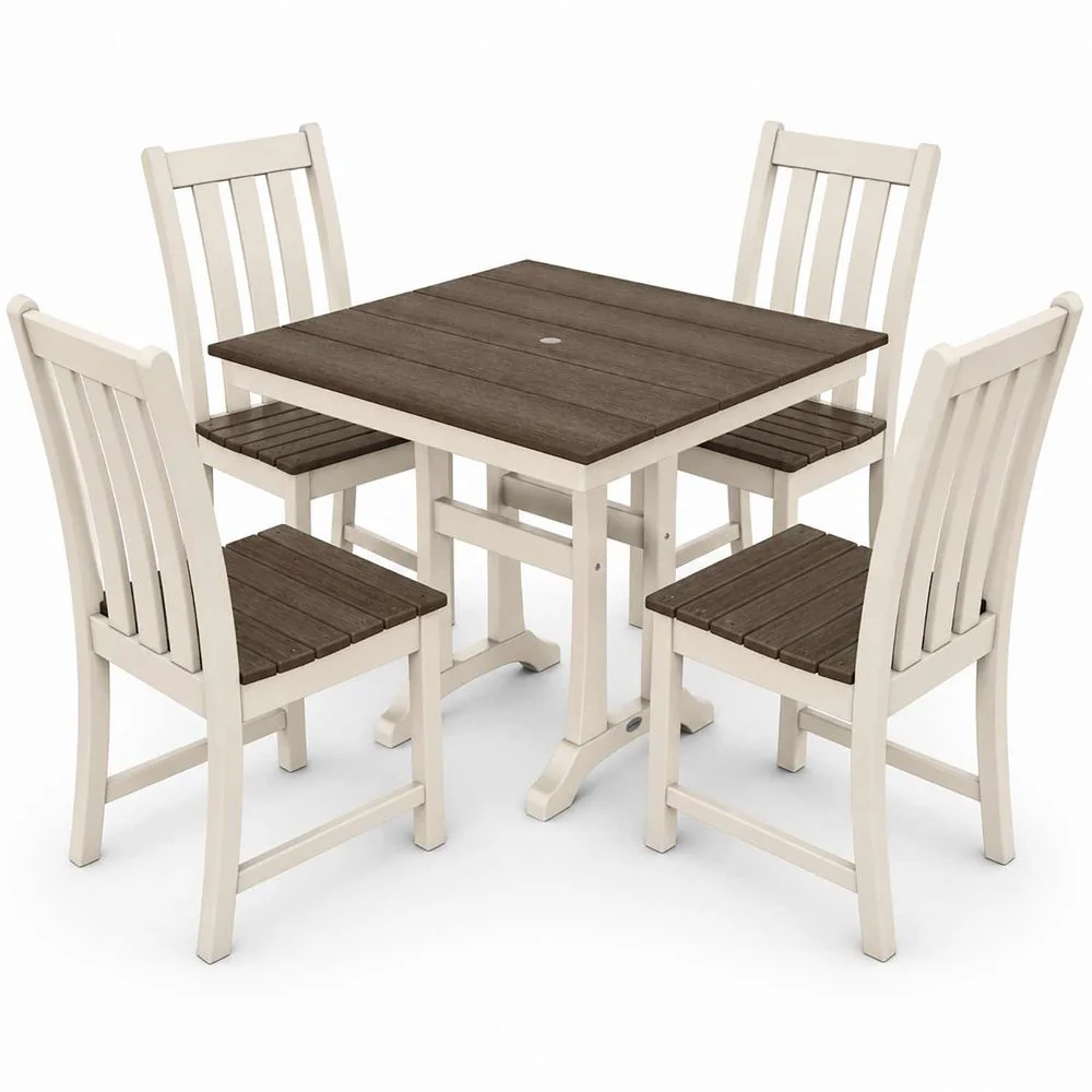 POLYWOOD® Vineyard 5-Piece Farmhouse Trestle Side Chair Select Accents Dining Set - PWS642-1 - Image 10