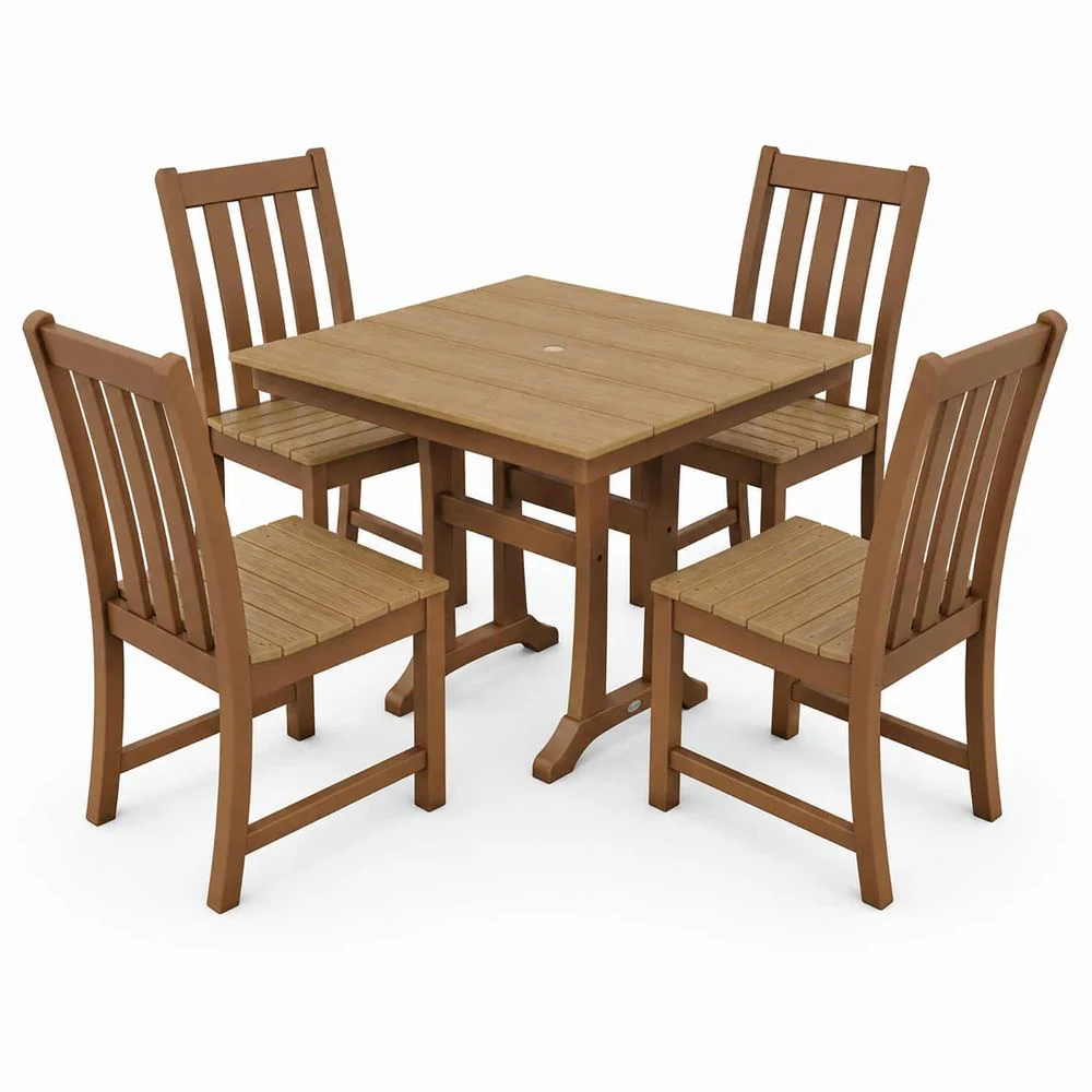 POLYWOOD® Vineyard 5-Piece Farmhouse Trestle Side Chair Select Accents Dining Set - PWS642-1 - Image 5