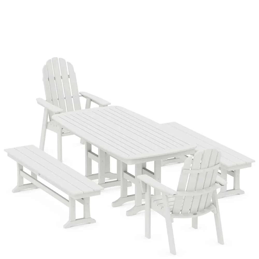 POLYWOOD® Vineyard Adirondack 5-Piece Dining Set with Benches - PWS1285-1 - Image 11