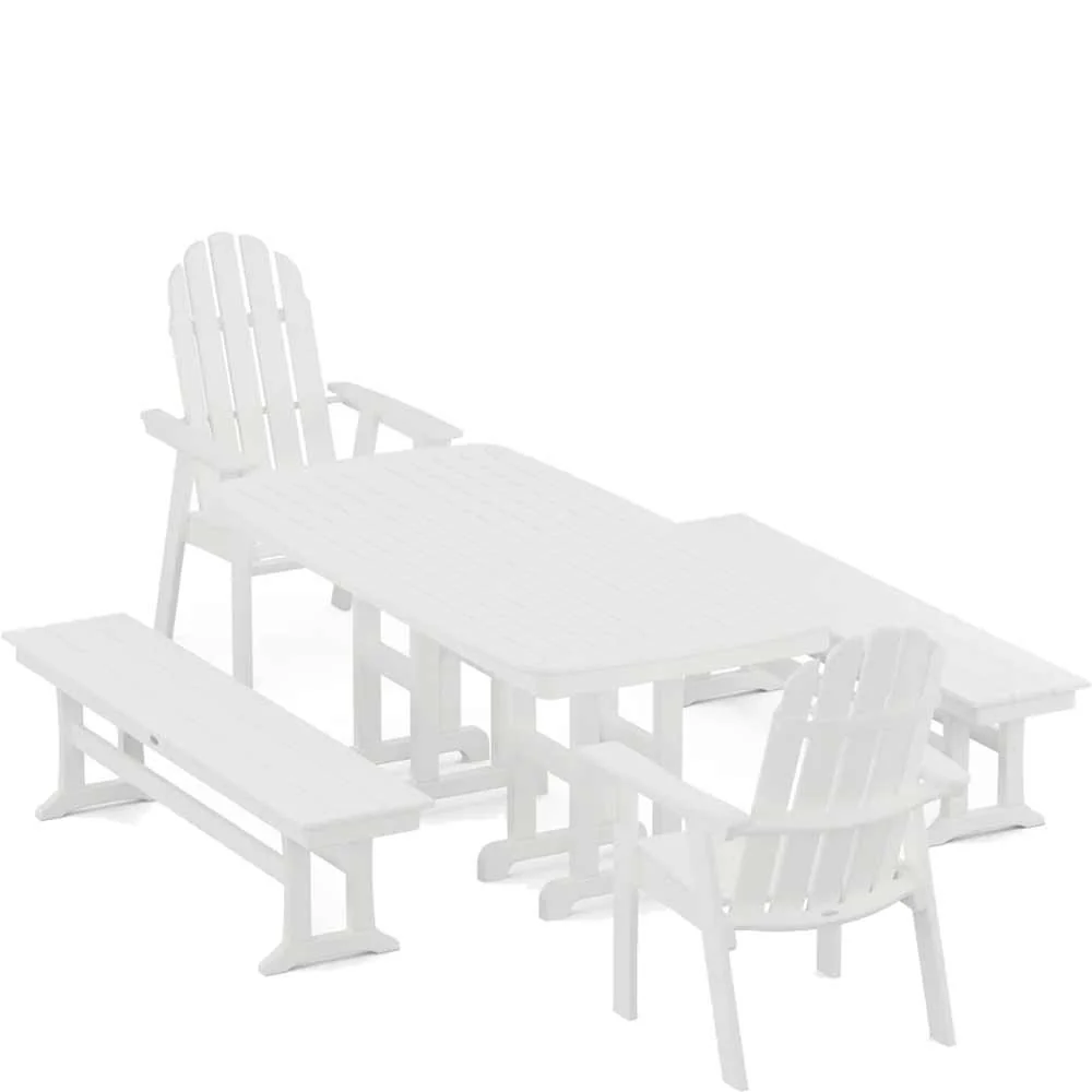 POLYWOOD® Vineyard Adirondack 5-Piece Dining Set with Benches - PWS1285-1 - Image 7
