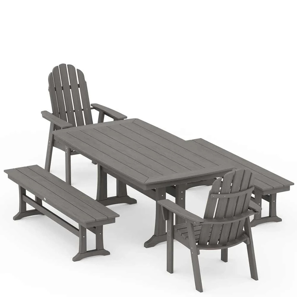 POLYWOOD® Vineyard Adirondack 5-Piece Dining Set with Trestle Legs - PWS1066-1 - Image 14