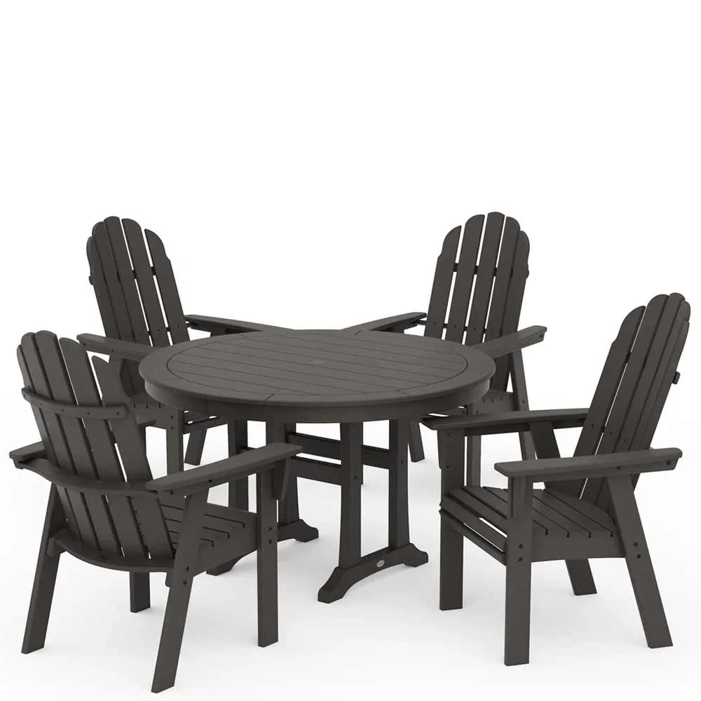 POLYWOOD® Vineyard Curveback Adirondack 5-Piece Nautical Trestle Dining Set - PWS401-1 - Image 9
