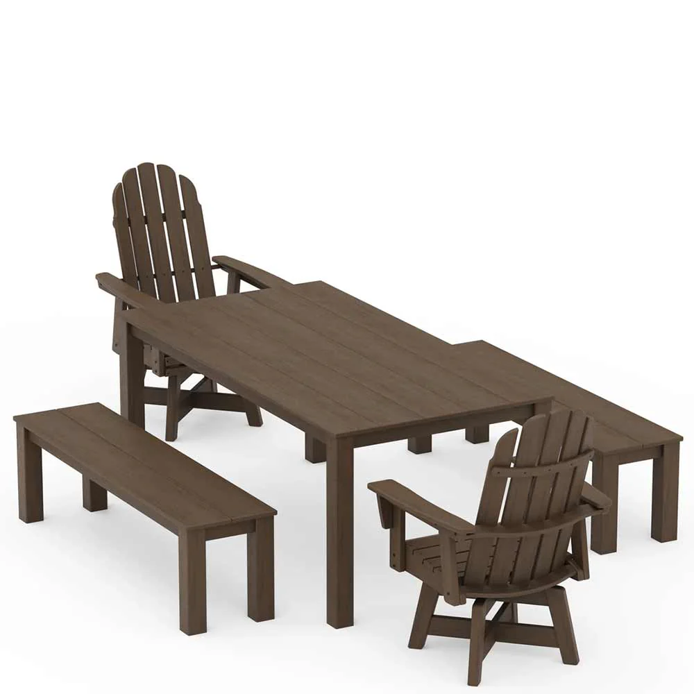 POLYWOOD® Vineyard Curveback Adirondack 5-Piece Parsons Swivel Dining Set with Benches - PWS2359-1 - Image 10