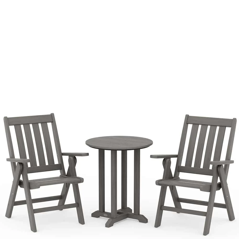 POLYWOOD® Vineyard Folding Chair 3-Piece Round Bistro Dining Set - PWS1319-1 - Image 11