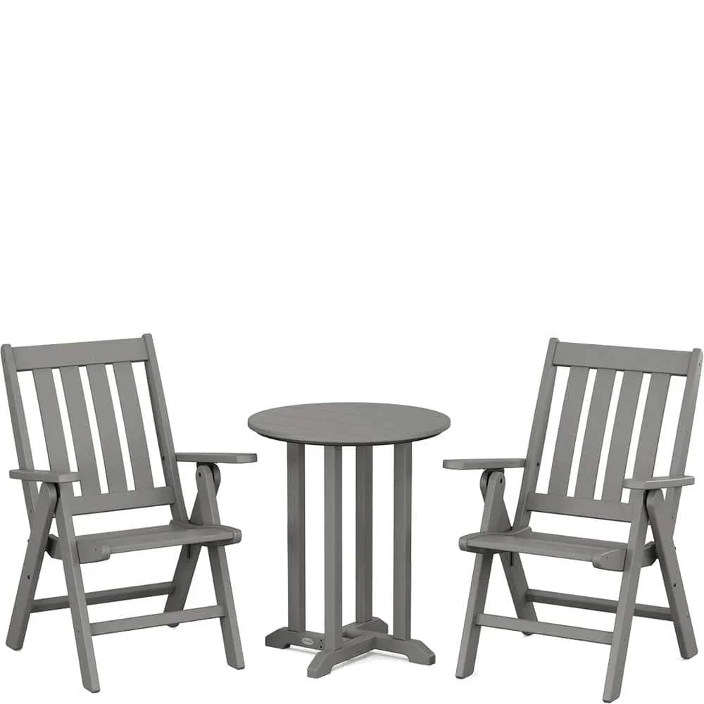 POLYWOOD® Vineyard Folding Chair 3-Piece Round Bistro Dining Set - PWS1319-1 - Image 2