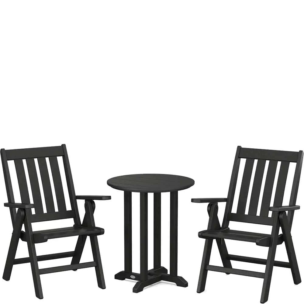 POLYWOOD® Vineyard Folding Chair 3-Piece Round Bistro Dining Set - PWS1319-1 - Image 3