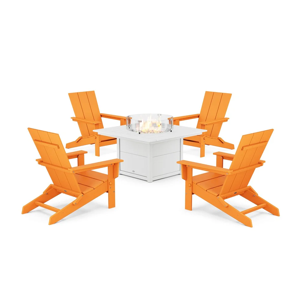 POLYWOOD® 5-Piece Modern Studio Folding Adirondack Conversation Set with Fire Pit Table - PWS1976-1 - Image 10