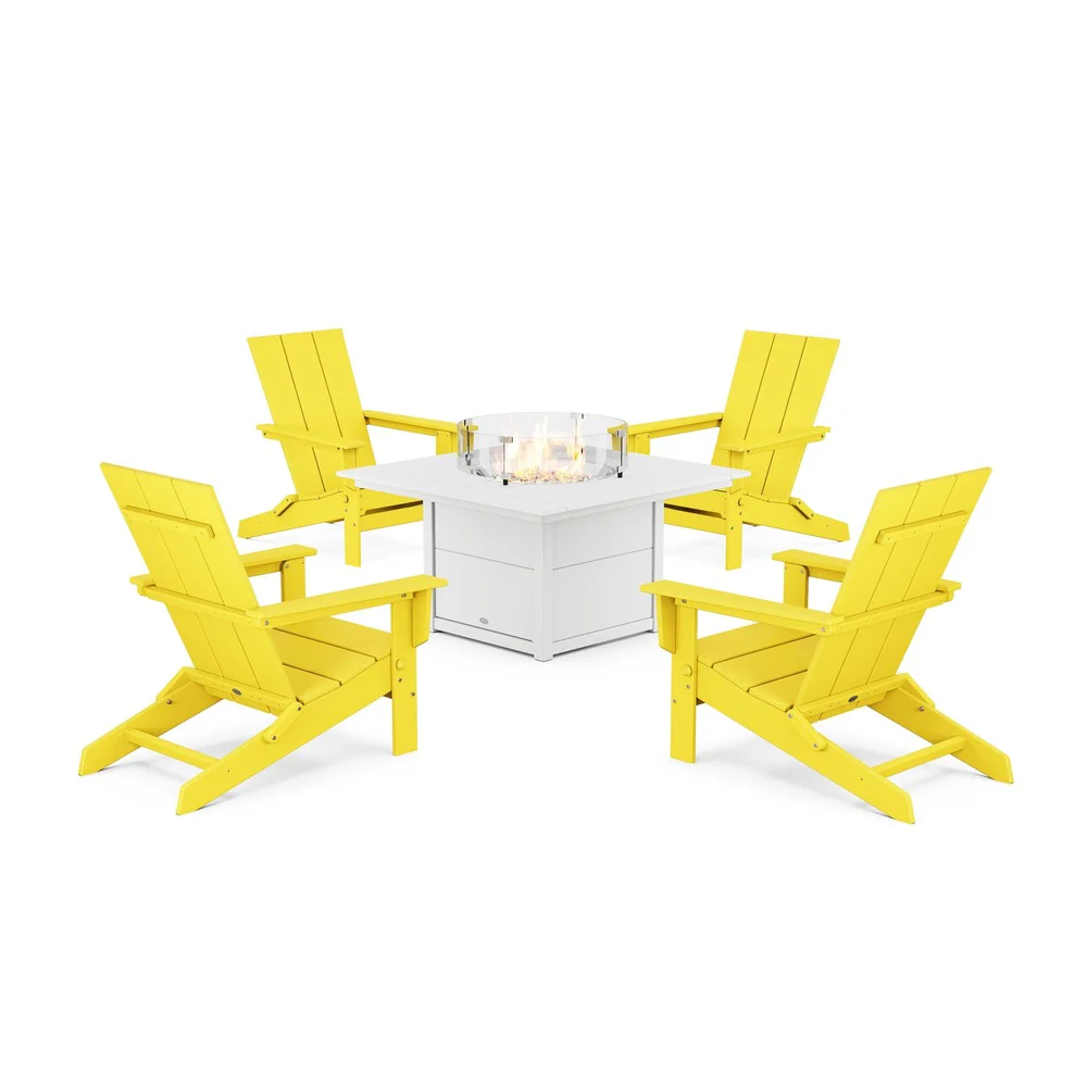 POLYWOOD® 5-Piece Modern Studio Folding Adirondack Conversation Set with Fire Pit Table - PWS1976-1 - Image 11