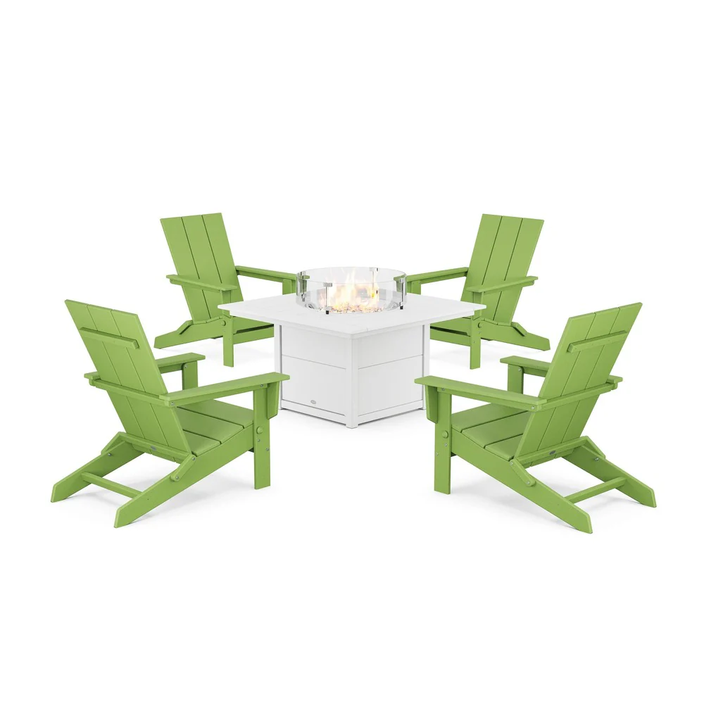 POLYWOOD® 5-Piece Modern Studio Folding Adirondack Conversation Set with Fire Pit Table - PWS1976-1 - Image 12