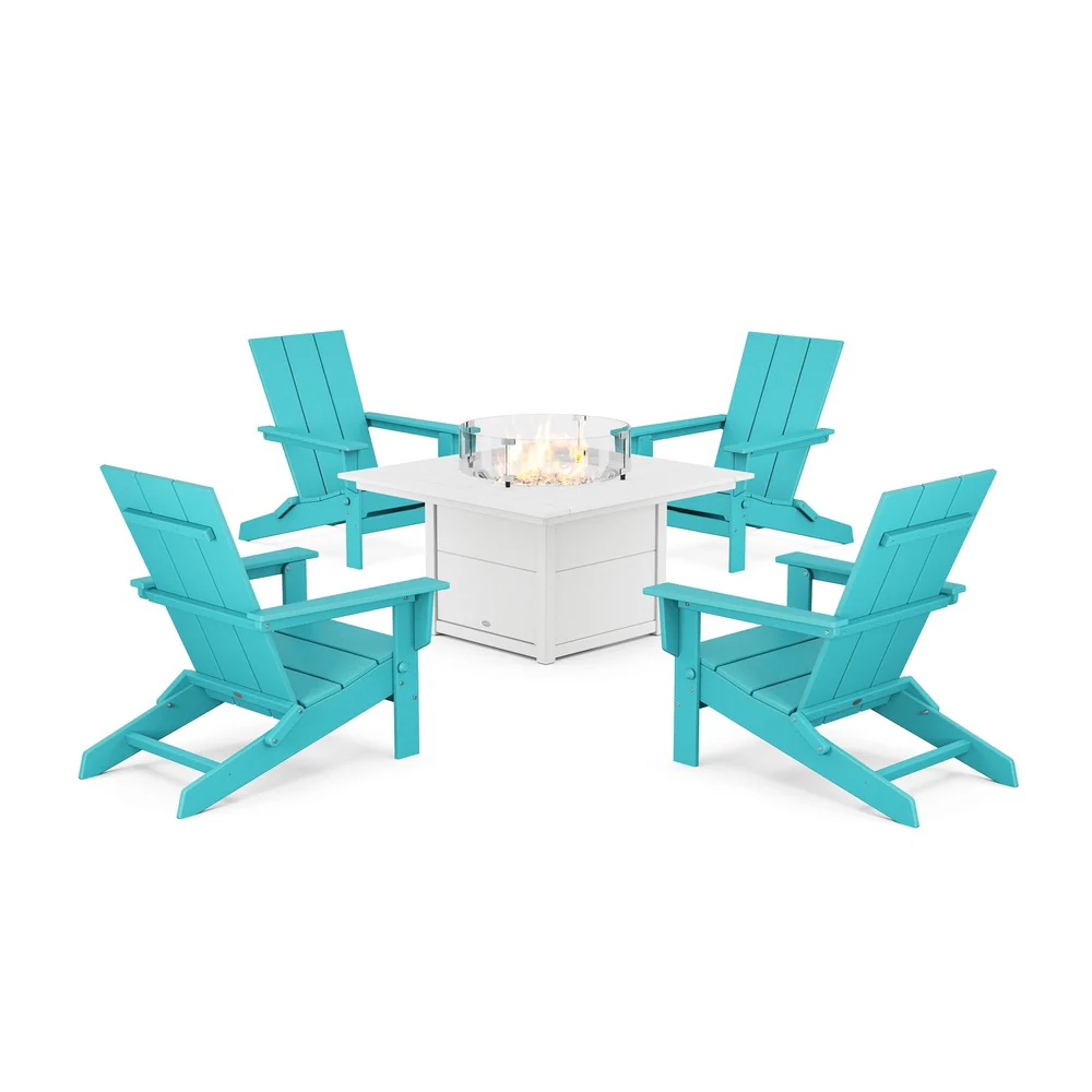 POLYWOOD® 5-Piece Modern Studio Folding Adirondack Conversation Set with Fire Pit Table - PWS1976-1 - Image 13
