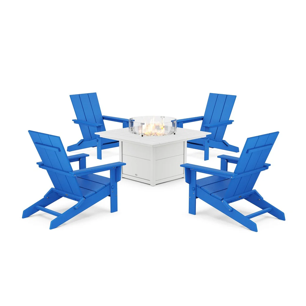 POLYWOOD® 5-Piece Modern Studio Folding Adirondack Conversation Set with Fire Pit Table - PWS1976-1 - Image 14