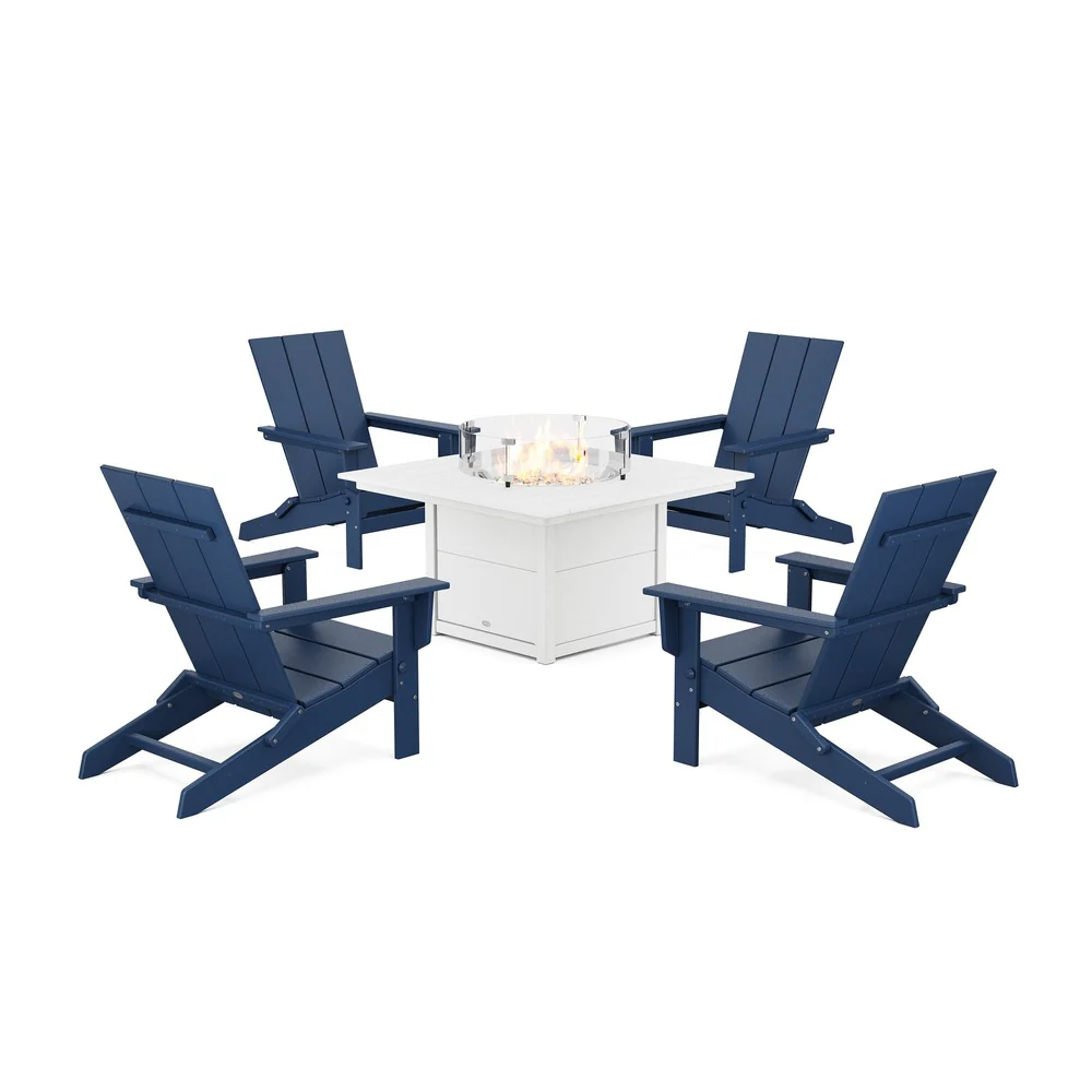 POLYWOOD® 5-Piece Modern Studio Folding Adirondack Conversation Set with Fire Pit Table - PWS1976-1 - Image 15
