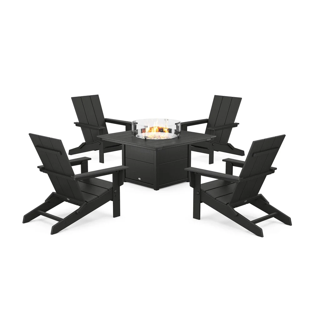 POLYWOOD® 5-Piece Modern Studio Folding Adirondack Conversation Set with Fire Pit Table - PWS1976-1 - Image 3