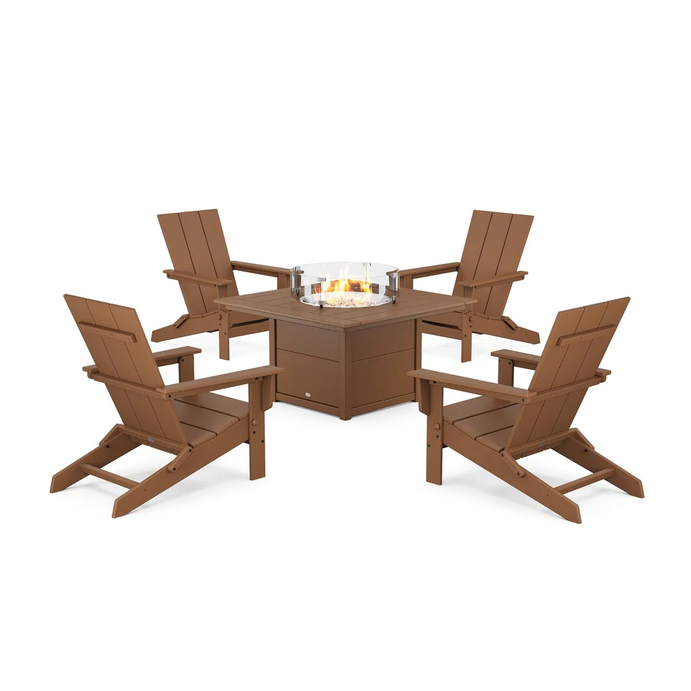 POLYWOOD® 5-Piece Modern Studio Folding Adirondack Conversation Set with Fire Pit Table - PWS1976-1 - Image 4
