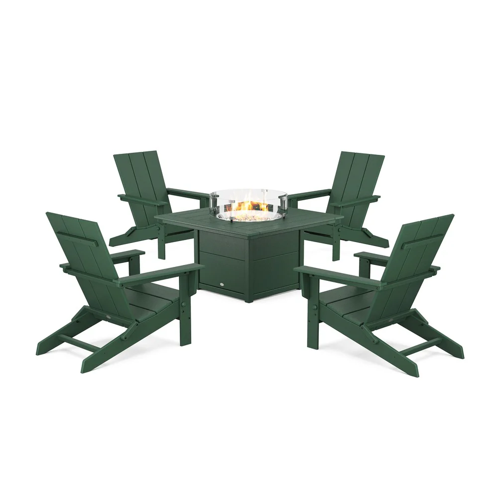 POLYWOOD® 5-Piece Modern Studio Folding Adirondack Conversation Set with Fire Pit Table - PWS1976-1 - Image 5