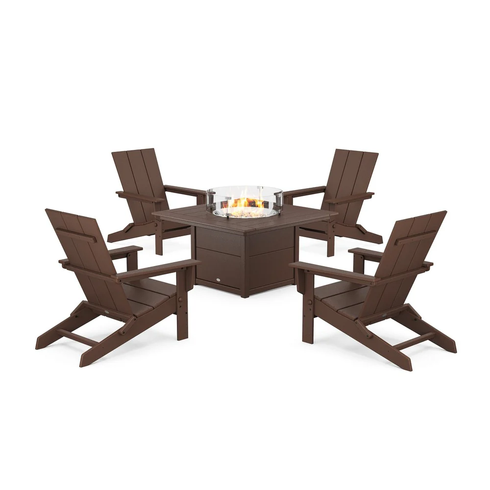 POLYWOOD® 5-Piece Modern Studio Folding Adirondack Conversation Set with Fire Pit Table - PWS1976-1 - Image 6