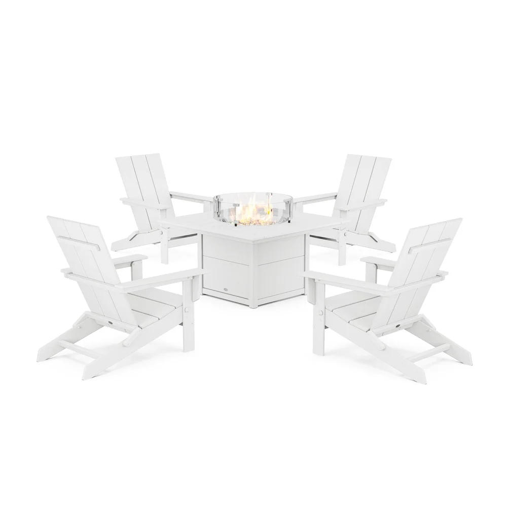 POLYWOOD® 5-Piece Modern Studio Folding Adirondack Conversation Set with Fire Pit Table - PWS1976-1 - Image 7