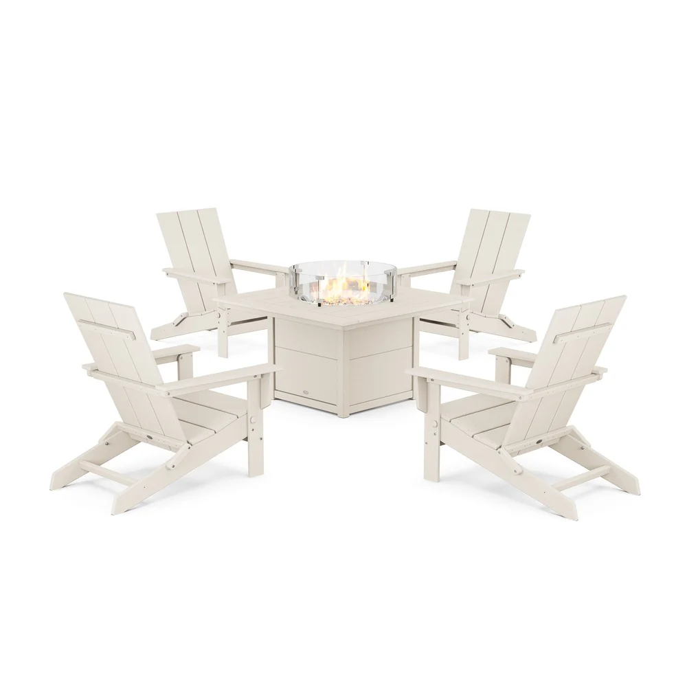 POLYWOOD® 5-Piece Modern Studio Folding Adirondack Conversation Set with Fire Pit Table - PWS1976-1 - Image 8