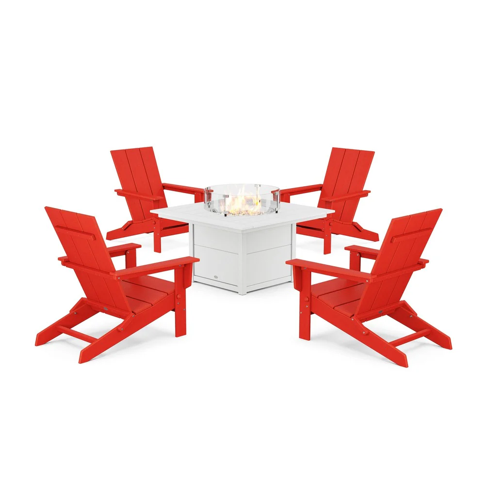 POLYWOOD® 5-Piece Modern Studio Folding Adirondack Conversation Set with Fire Pit Table - PWS1976-1 - Image 9