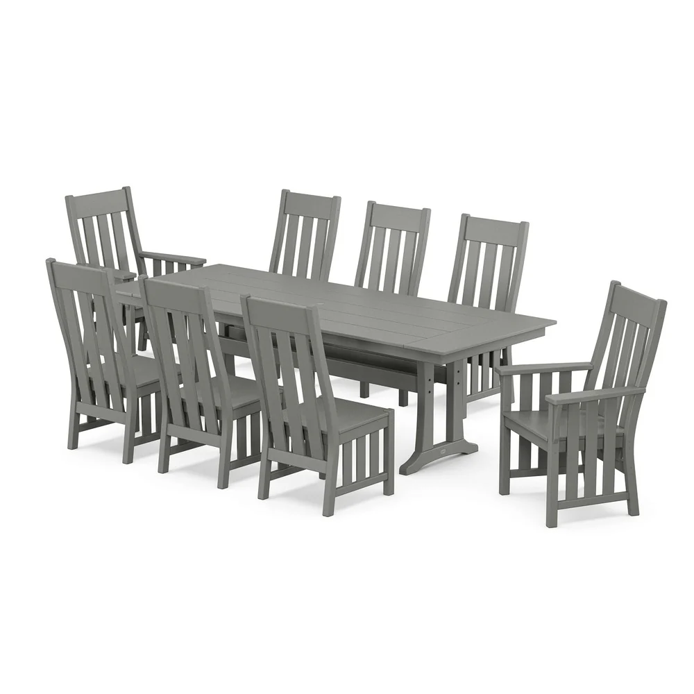 POLYWOOD® Acadia 9-Piece Farmhouse Dining Set with Trestle Legs - PWS2551-1 - Image 2