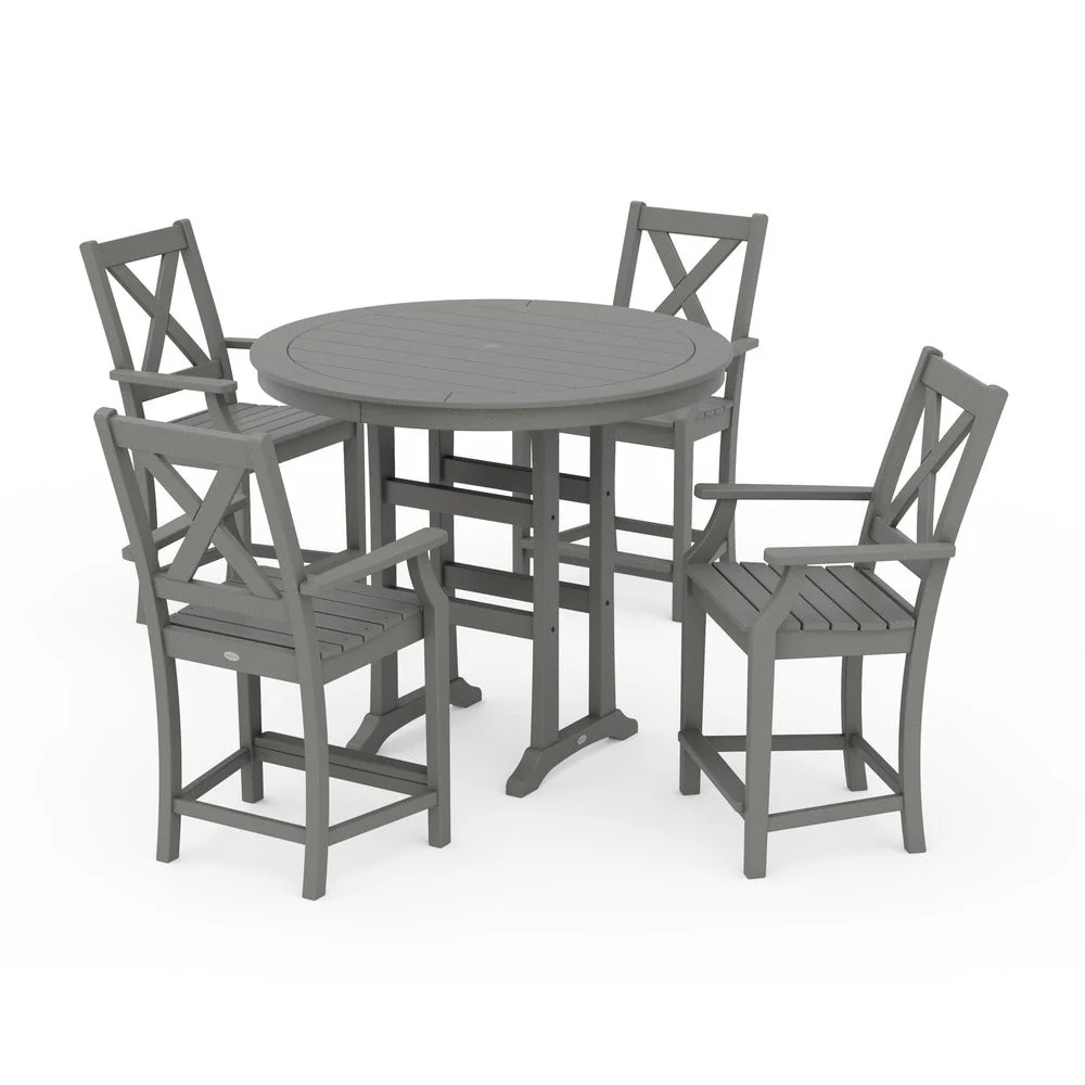 POLYWOOD® Braxton 5-Piece Nautical Trestle Arm Chair Counter Set PWS511-1 - Image 2