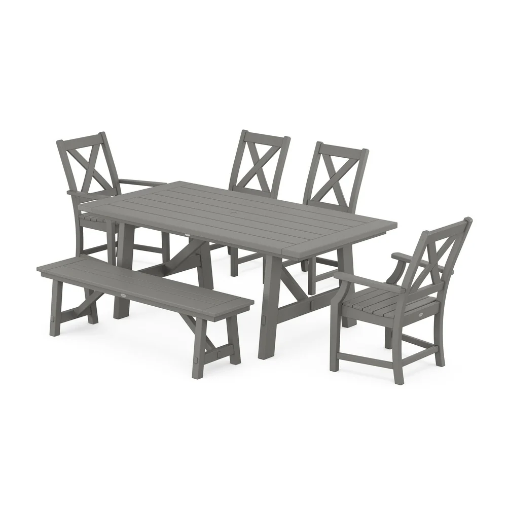 POLYWOOD® Braxton 6-Piece Rustic Farmhouse Dining Set With Trestle Legs PWS1071-1 - Image 2