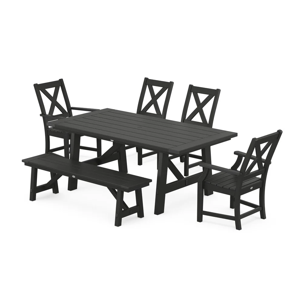 POLYWOOD® Braxton 6-Piece Rustic Farmhouse Dining Set With Trestle Legs PWS1071-1 - Image 3