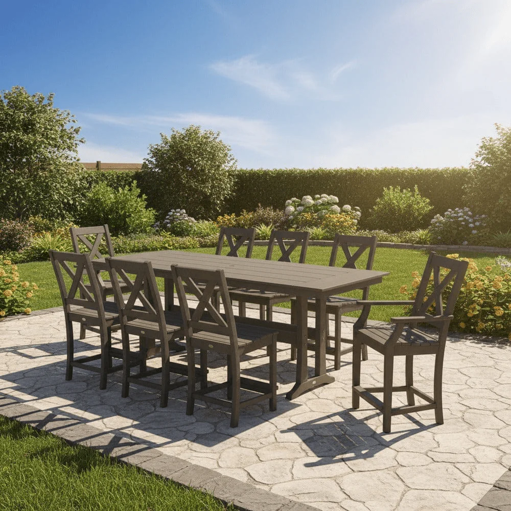 POLYWOOD® Braxton 9-Piece Farmhouse Counter Set with Trestle Legs PWS1895-1