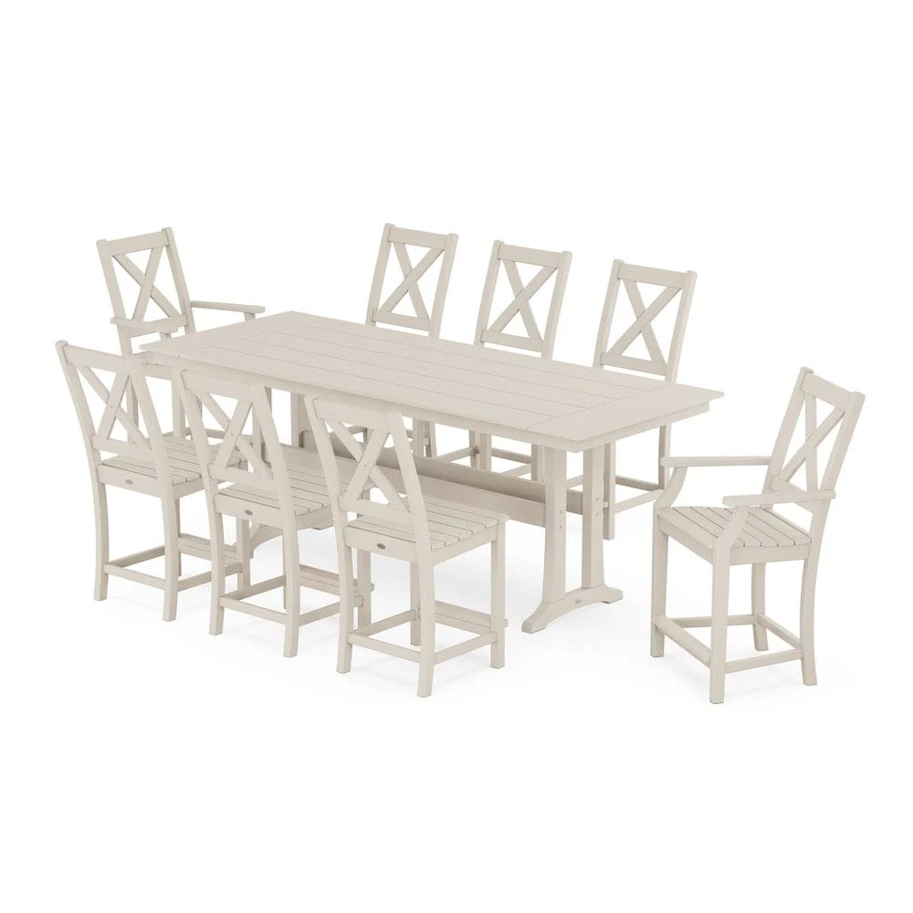 POLYWOOD® Braxton 9-Piece Farmhouse Counter Set with Trestle Legs PWS1895-1 - Image 7