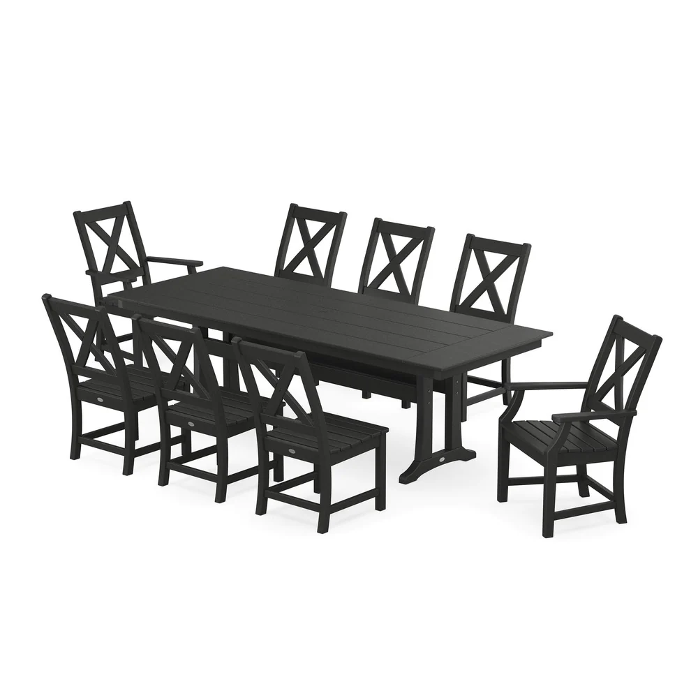 POLYWOOD® Braxton 9-Piece Farmhouse Dining Set with Trestle Legs PWS1433-1 - Image 3