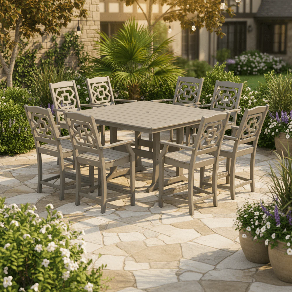 POLYWOOD® Chinoiserie 3-Piece Farmhouse Counter Set with Trestle Legs - PWS1599-1