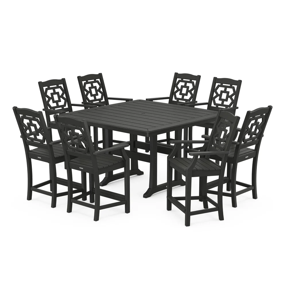 POLYWOOD® Chinoiserie 3-Piece Farmhouse Counter Set with Trestle Legs - PWS1599-1 - Image 3
