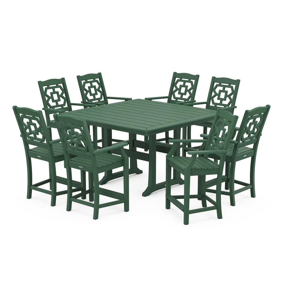 POLYWOOD® Chinoiserie 3-Piece Farmhouse Counter Set with Trestle Legs - PWS1599-1 - Image 8