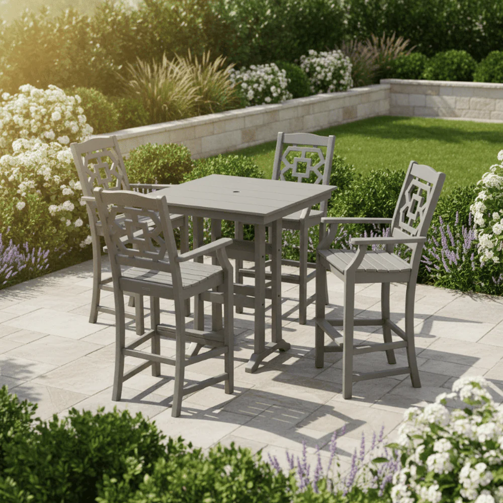 POLYWOOD® Chinoiserie 5-Piece Farmhouse Bar Set with Trestle Legs - PWS1611-1