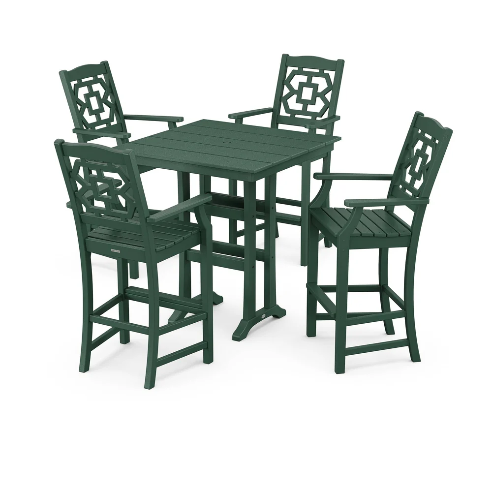 POLYWOOD® Chinoiserie 5-Piece Farmhouse Bar Set with Trestle Legs - PWS1611-1 - Image 6